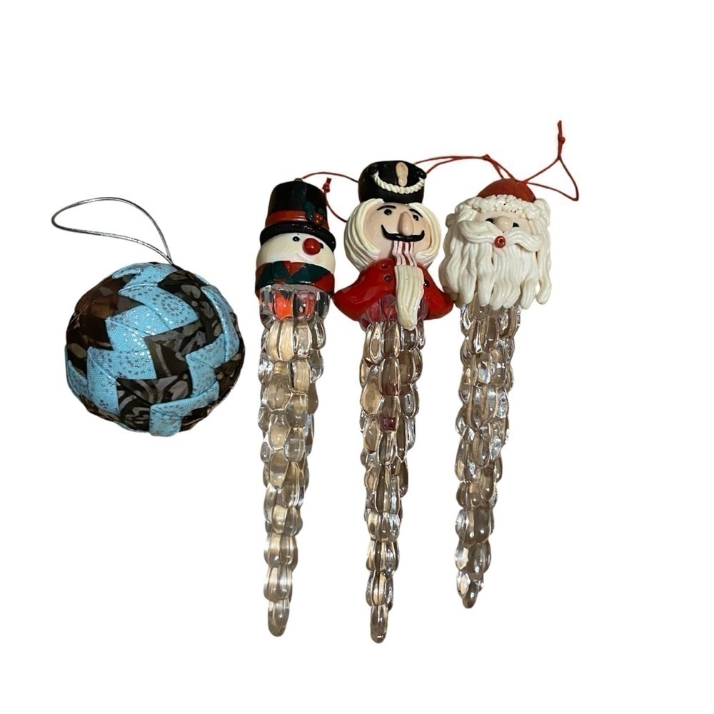 Vintage Christmas Ornament Bundle Blue Ball Icicle Snowman Nutcracker Santa